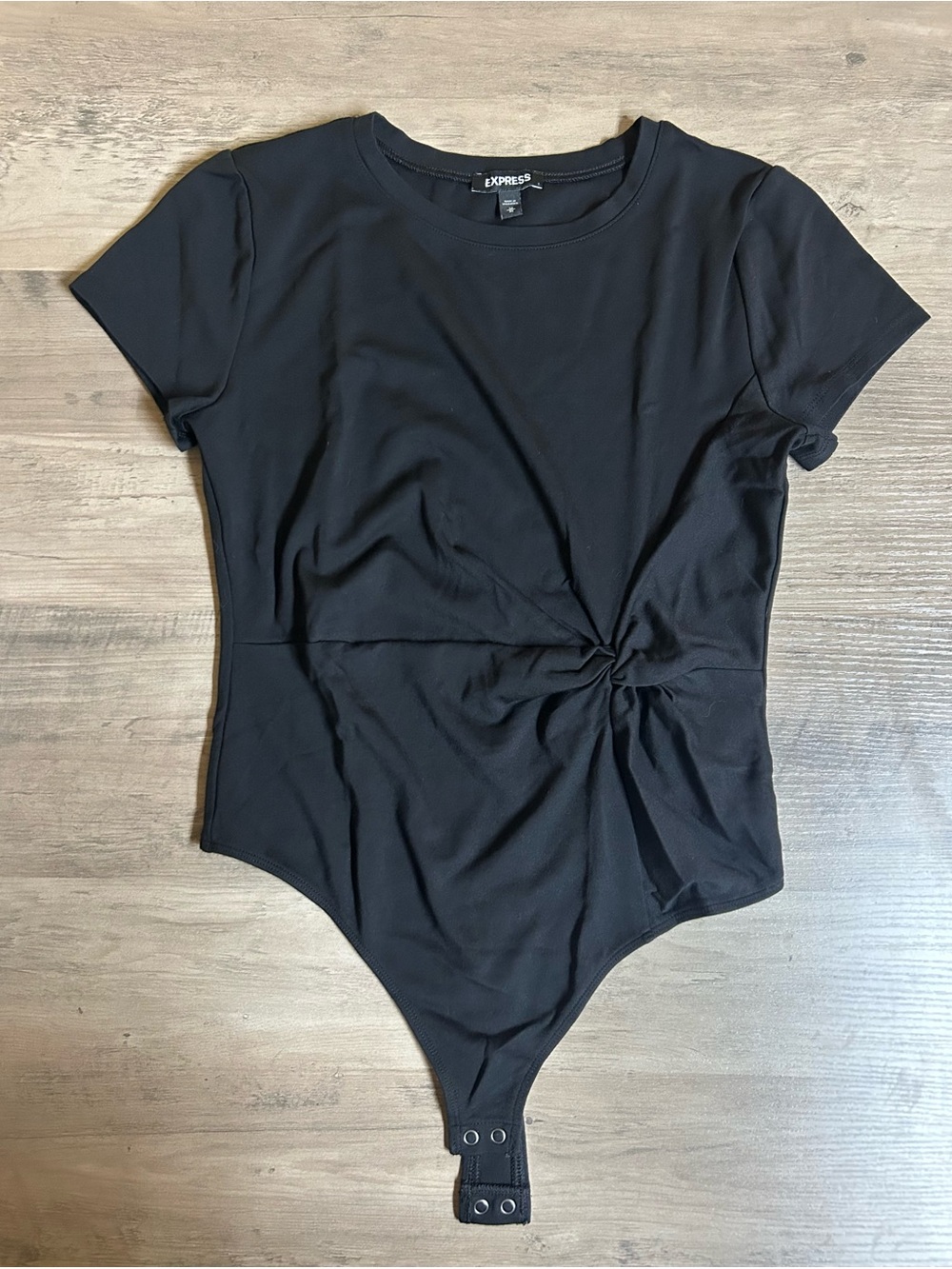 Express Black Short-Sleeve Twist-Knot Bodysuit